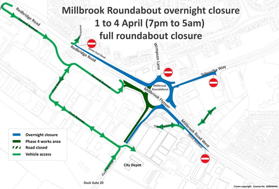 Millbrook Roundabout Overnight Closure 1 - 4 April