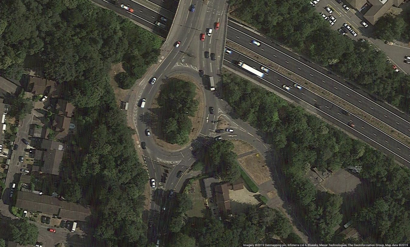 Chilworth Roundabout Google Satellite view