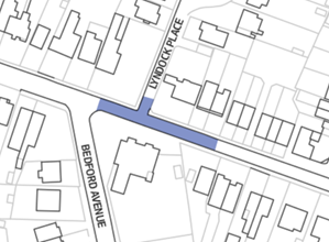 Map showing the location of phase 2 of the improvement works, taking place between the junction of Obelisk Road and Bedford Avenue up to 115 Obelisk Road