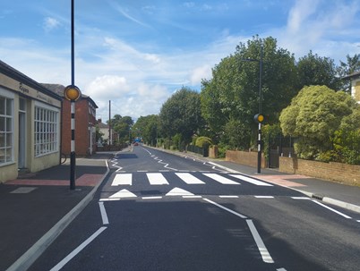 A photo of Obelisk Road nearby to Oak Road after the installation of the new zebra crossing and resurfacing