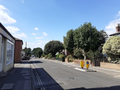 A photo of Obelisk Road nearby to Oak Road prior to the installation of the new zebra crossing and resurfacing