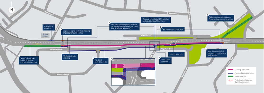 A map of the proposed improvements to Bitterne Road East. The text is duplicated below.