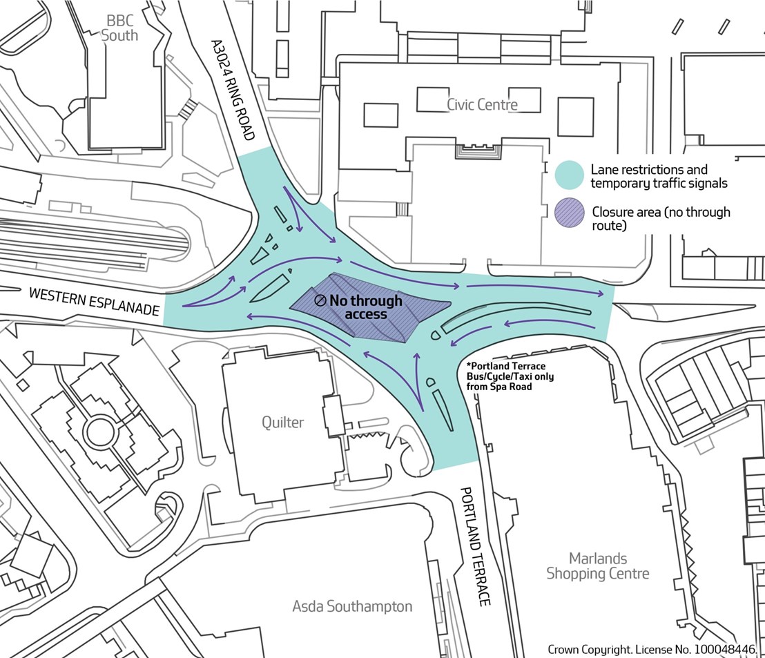 A map of the proposed traffic management detailing the closed area and permitted movements